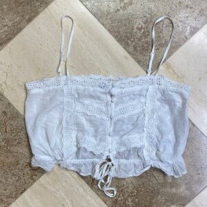 American Eagle Outfitters White Lace Trim Blouse